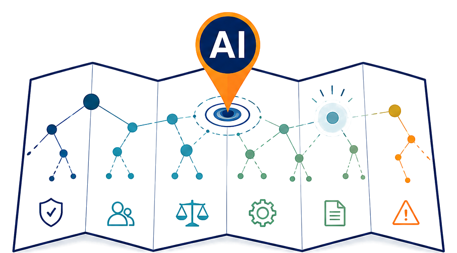 AI Risk Map — a folded map with a pin